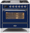 ILVE 36-Inch Majestic II Dual Fuel Range with 6 Burners and Griddle - 3.5 cu. ft. Oven - Chrome Trim in Midnight Blue (UM09FDNS3MBC)