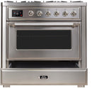ILVE 36" Majestic II Dual Fuel Range with 6 Burners and Griddle - 3.5 cu. ft. Oven - Chrome Trim in Stainless Steel (UM09FDNS3SSC) Ranges ILVE 