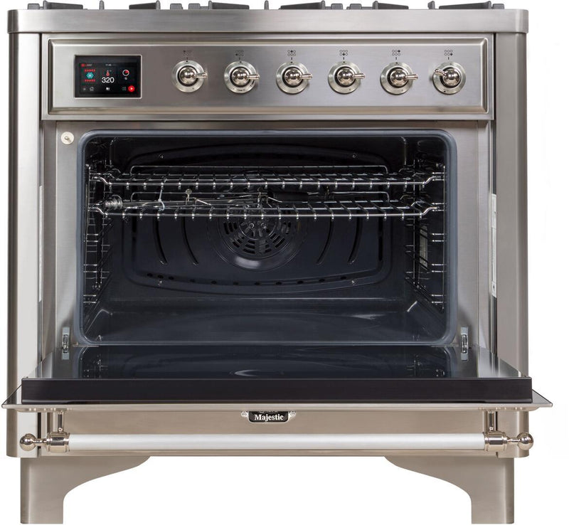 ILVE 36" Majestic II Dual Fuel Range with 6 Burners and Griddle - 3.5 cu. ft. Oven - Chrome Trim in Stainless Steel (UM09FDNS3SSC) Ranges ILVE 