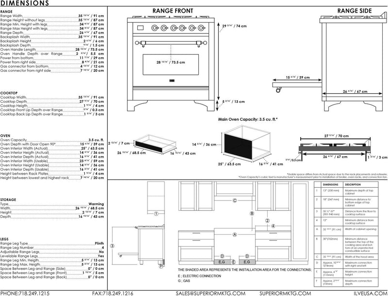 ILVE 36" Majestic II Dual Fuel Range with 6 Burners and Griddle - 3.5 cu. ft. Oven - Chrome Trim in White (UM09FDNS3WHC) Ranges ILVE 