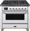 ILVE 36-Inch Majestic II Dual Fuel Range with 6 Burners and Griddle - 3.5 cu. ft. Oven - Chrome Trim in White (UM09FDNS3WHC)