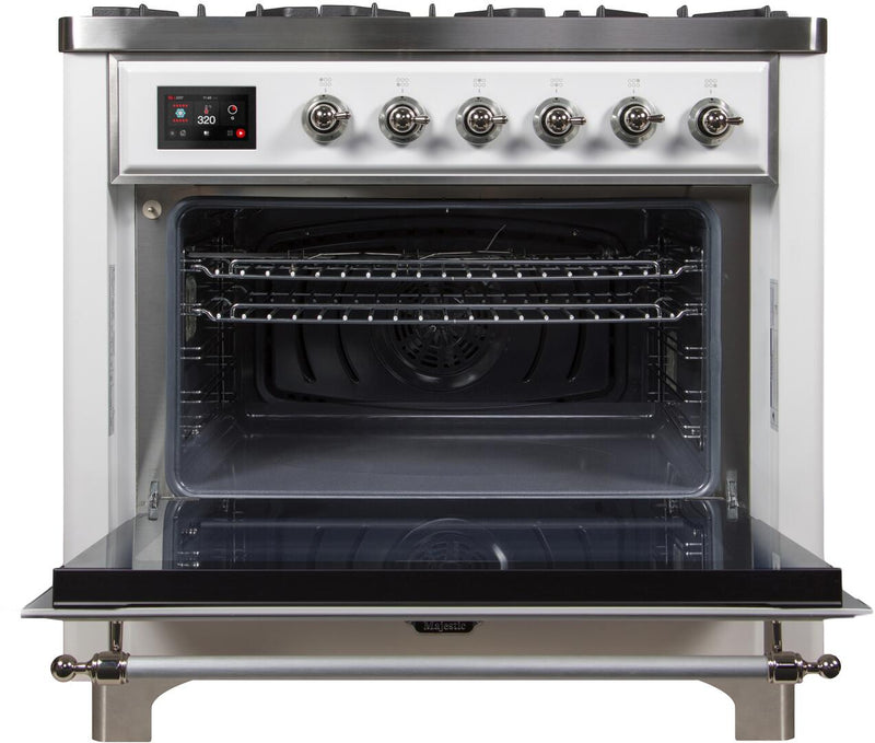 ILVE 36" Majestic II Dual Fuel Range with 6 Burners and Griddle - 3.5 cu. ft. Oven - Chrome Trim in White (UM09FDNS3WHC) Ranges ILVE 