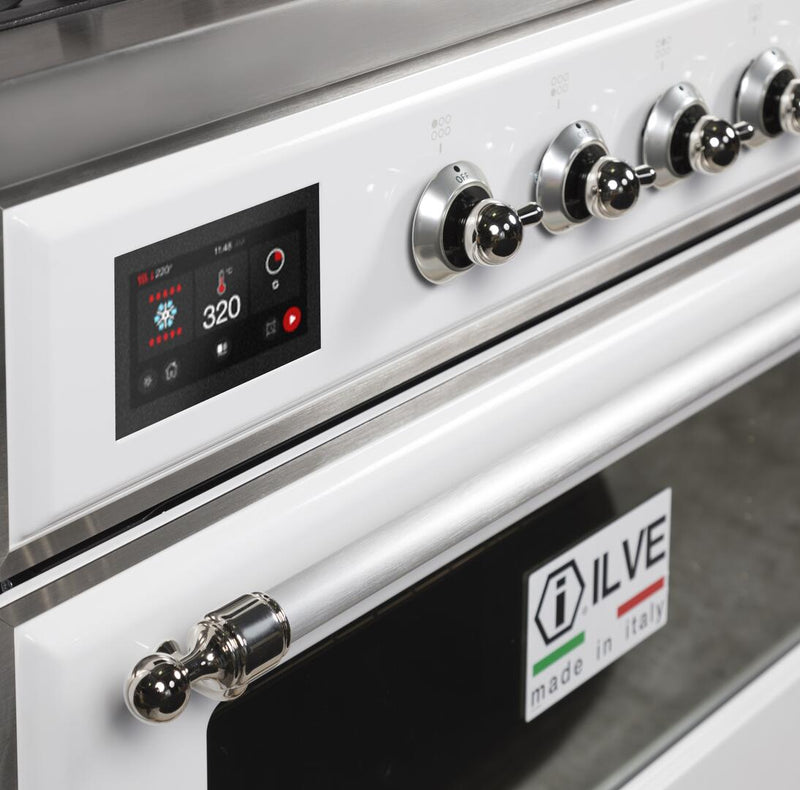 ILVE 36" Majestic II Dual Fuel Range with 6 Burners and Griddle - 3.5 cu. ft. Oven - Chrome Trim in White (UM09FDNS3WHC) Ranges ILVE 