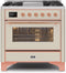ILVE 36-Inch Majestic II Dual Fuel Range with 6 Burners and Griddle - 3.5 cu. ft. Oven - Copper Trim in Antique White (UM09FDNS3AWP)