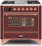 ILVE 36-Inch Majestic II Dual Fuel Range with 6 Burners and Griddle - 3.5 cu. ft. Oven - Copper Trim in Burgundy (UM09FDNS3BUP)