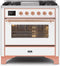 ILVE 36-Inch Majestic II Dual Fuel Range with 6 Burners and Griddle - 3.5 cu. ft. Oven - Copper Trim in White (UM09FDNS3WHP)