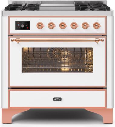 ILVE 36" Majestic II Dual Fuel Range with 6 Burners and Griddle - 3.5 cu. ft. Oven - Copper Trim in White (UM09FDNS3WHP) Ranges ILVE 