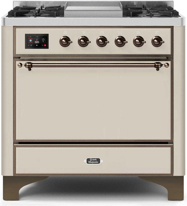 ILVE 36" Majestic II Dual Fuel Range with 6 Burners and Griddle - 4.1 cu. ft. Oven - Bronze (UM09FDQNS3AWB) Ranges ILVE 