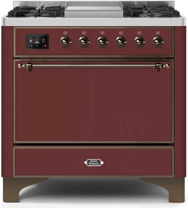 ILVE 36" Majestic II Dual Fuel Range with 6 Burners and Griddle - 4.1 cu. ft. Oven - Bronze (UM09FDQNS3BUB) Ranges ILVE 