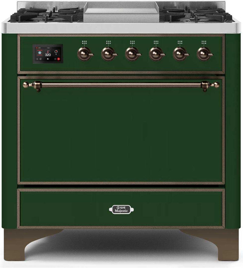 ILVE 36" Majestic II Dual Fuel Range with 6 Burners and Griddle - 4.1 cu. ft. Oven - Bronze (UM09FDQNS3EGB) Ranges ILVE 