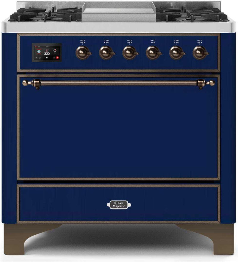 ILVE 36" Majestic II Dual Fuel Range with 6 Burners and Griddle - 4.1 cu. ft. Oven - Bronze (UM09FDQNS3MBB) Ranges ILVE 