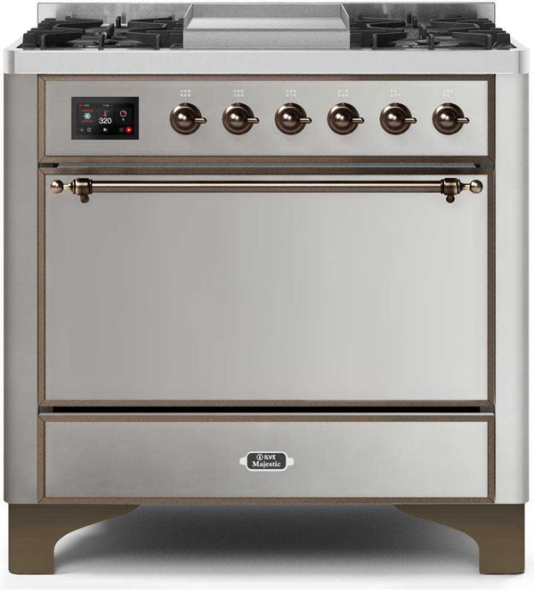 ILVE 36" Majestic II Dual Fuel Range with 6 Burners and Griddle - 4.1 cu. ft. Oven - Bronze (UM09FDQNS3SSB) Ranges ILVE 