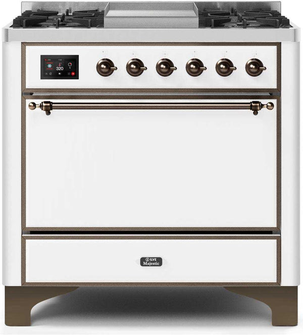 ILVE 36" Majestic II Dual Fuel Range with 6 Burners and Griddle - 4.1 cu. ft. Oven - Bronze (UM09FDQNS3WHB) Ranges ILVE 