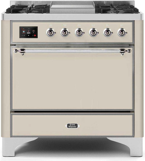 ILVE 36" Majestic II Dual Fuel Range with 6 Burners and Griddle - 4.1 cu. ft. Oven - Chrome (UM09FDQNS3AWC) Ranges ILVE 