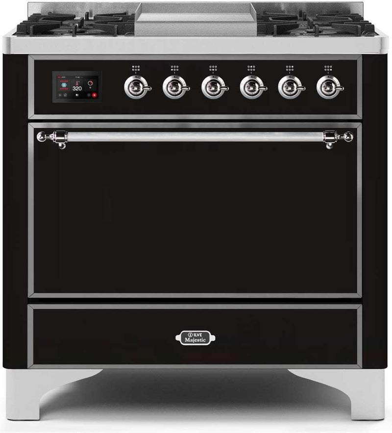 ILVE 36" Majestic II Dual Fuel Range with 6 Burners and Griddle - 4.1 cu. ft. Oven - Chrome (UM09FDQNS3BKC) Ranges ILVE 