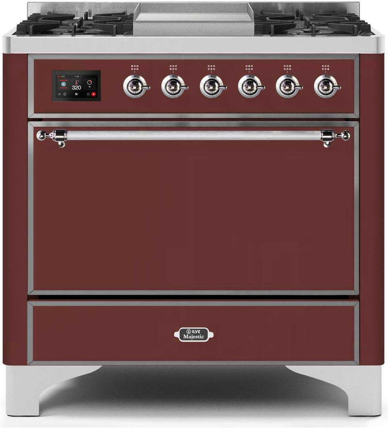 ILVE 36" Majestic II Dual Fuel Range with 6 Burners and Griddle - 4.1 cu. ft. Oven - Chrome (UM09FDQNS3BUC) Ranges ILVE 