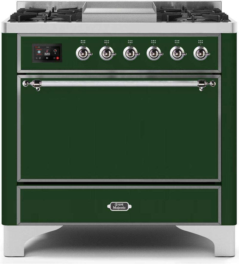 ILVE 36" Majestic II Dual Fuel Range with 6 Burners and Griddle - 4.1 cu. ft. Oven - Chrome (UM09FDQNS3EGC) Ranges ILVE 