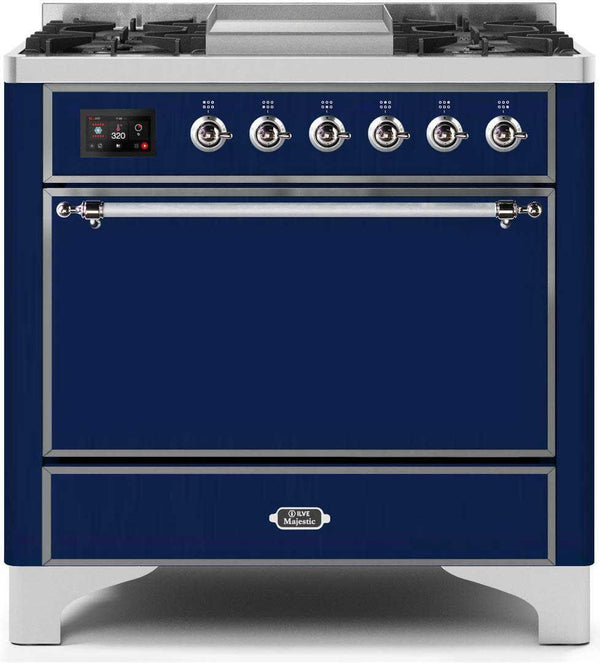 ILVE 36" Majestic II Dual Fuel Range with 6 Burners and Griddle - 4.1 cu. ft. Oven - Chrome (UM09FDQNS3MBC) Ranges ILVE 