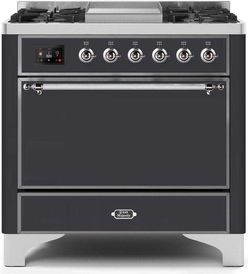 ILVE 36" Majestic II Dual Fuel Range with 6 Burners and Griddle - 4.1 cu. ft. Oven - Chrome (UM09FDQNS3MGC) Ranges ILVE 