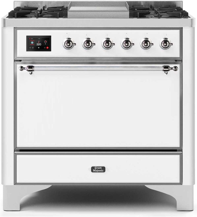 ILVE 36" Majestic II Dual Fuel Range with 6 Burners and Griddle - 4.1 cu. ft. Oven - Chrome (UM09FDQNS3WHC) Ranges ILVE 