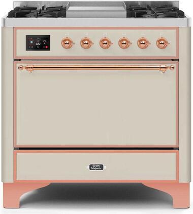 ILVE 36" Majestic II Dual Fuel Range with 6 Burners and Griddle - 4.1 cu. ft. Oven - in Antique White with Copper Trim (UM09FDQNS3AWP) Ranges ILVE 