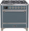 ILVE 36-Inch Majestic II Dual Fuel Range with 6 Burners and Griddle in Blue Grey with Chrome Trim (UM09FDQNS3BGC)