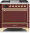 ILVE 36-Inch Majestic II Dual Fuel Range with 6 Burners and Griddle in Burgundy Red with Brass Trim (UM09FDQNS3BUG)