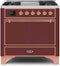 ILVE 36-Inch Majestic II Dual Fuel Range with 6 Burners and Griddle in Burgundy Red with Copper Trim (UM09FDQNS3BUP)