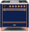 ILVE 36-Inch Majestic II Dual Fuel Range with 6 Burners and Griddle in Midnight Blue with Copper Trim (UM09FDQNS3MBP)