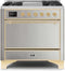 ILVE 36-Inch Majestic II Dual Fuel Range with 6 Burners and Griddle in Stainless Steel with Brass Trim (UM09FDQNS3SSG)
