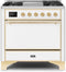 ILVE 36-Inch Majestic II Dual Fuel Range with 6 Burners and Griddle in White with Brass Trim (UM09FDQNS3WHG)