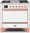 ILVE 36-Inch Majestic II Dual Fuel Range with 6 Burners and Griddle in White with Copper Trim (UM09FDQNS3WHP)
