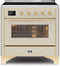 ILVE 36-Inch Majestic II induction Range with 5 Elements - 3.5 cu. ft. Oven - Brass Trim in Antique White (UMI09NS3AWG)