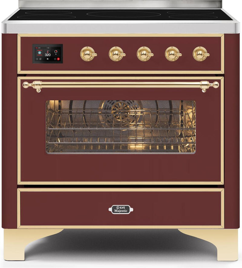 ILVE 36" Majestic II induction Range with 5 Elements - 3.5 cu. ft. Oven - Brass Trim in Burgundy (UMI09NS3BUG) Ranges ILVE 