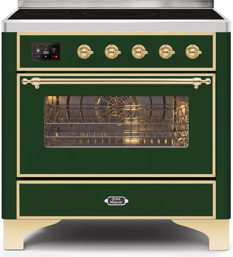 ILVE 36" Majestic II induction Range with 5 Elements - 3.5 cu. ft. Oven - Brass Trim in Emerald Green (UMI09NS3EGG) Ranges ILVE 