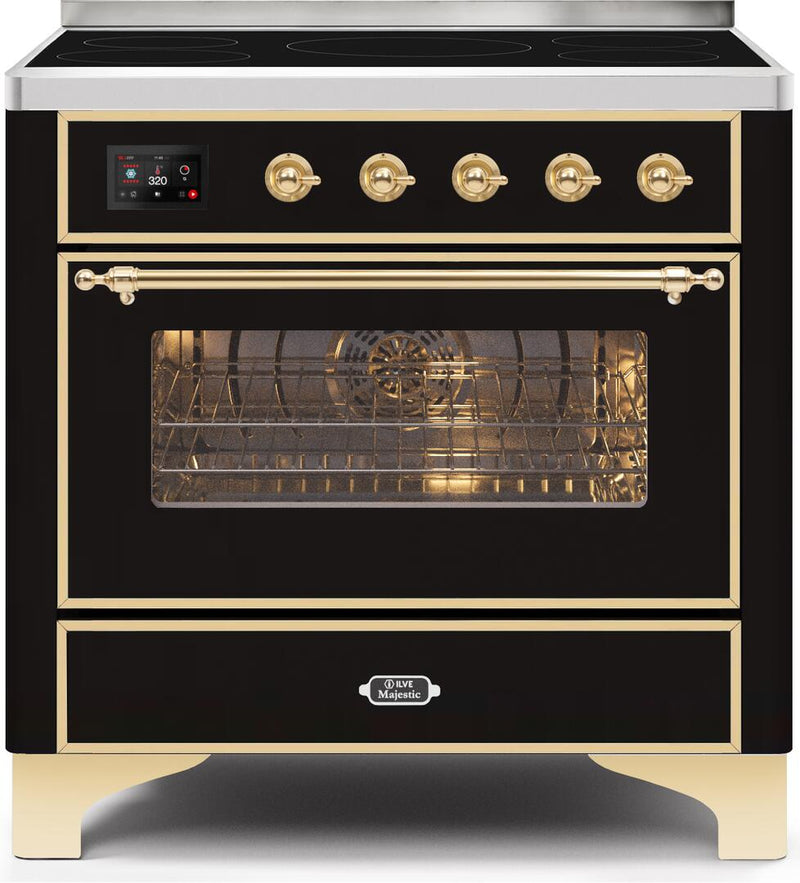 ILVE 36" Majestic II induction Range with 5 Elements - 3.5 cu. ft. Oven - Brass Trim in Glossy Black (UMI09NS3BKG) Ranges ILVE 