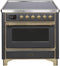 ILVE 36-Inch Majestic II induction Range with 5 Elements - 3.5 cu. ft. Oven - Brass Trim in Matte Graphite (UMI09NS3MGG)
