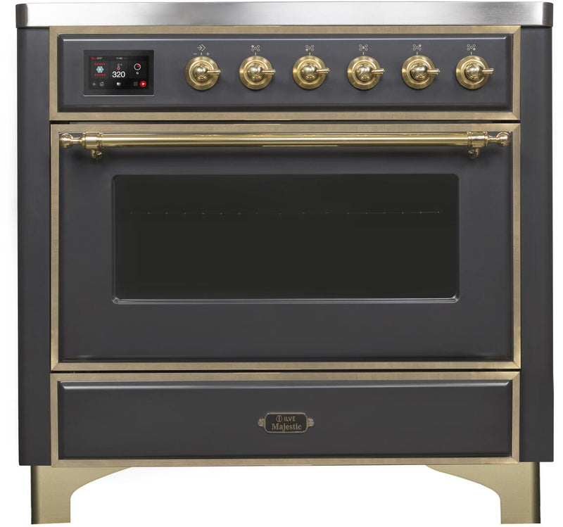 ILVE 36" Majestic II induction Range with 5 Elements - 3.5 cu. ft. Oven - Brass Trim in Matte Graphite (UMI09NS3MGG) Ranges ILVE 