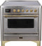 ILVE 36-Inch Majestic II induction Range with 5 Elements - 3.5 cu. ft. Oven - Brass Trim in Stainless Steel (UMI09NS3SSG)