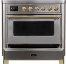 ILVE 36" Majestic II induction Range with 5 Elements - 3.5 cu. ft. Oven - Brass Trim in Stainless Steel (UMI09NS3SSG) Ranges ILVE 