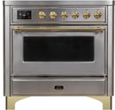 ILVE 36" Majestic II induction Range with 5 Elements - 3.5 cu. ft. Oven - Brass Trim in Stainless Steel (UMI09NS3SSG) Ranges ILVE 