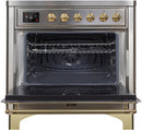 ILVE 36" Majestic II induction Range with 5 Elements - 3.5 cu. ft. Oven - Brass Trim in Stainless Steel (UMI09NS3SSG) Ranges ILVE 