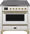 ILVE 36-Inch Majestic II induction Range with 5 Elements - 3.5 cu. ft. Oven - Brass Trim in White (UMI09NS3WHG)