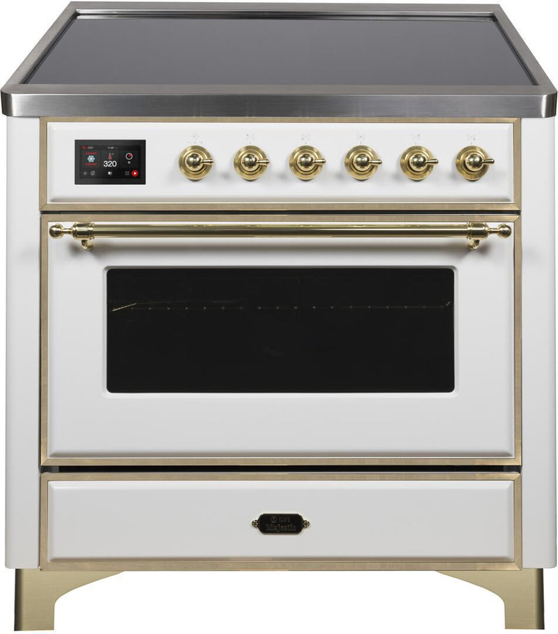 ILVE 36" Majestic II induction Range with 5 Elements - 3.5 cu. ft. Oven - Brass Trim in White (UMI09NS3WHG) Ranges ILVE 