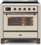 ILVE 36-Inch Majestic II induction Range with 5 Elements - 3.5 cu. ft. Oven - Bronze Trim in Antique White (UMI09NS3AWB)