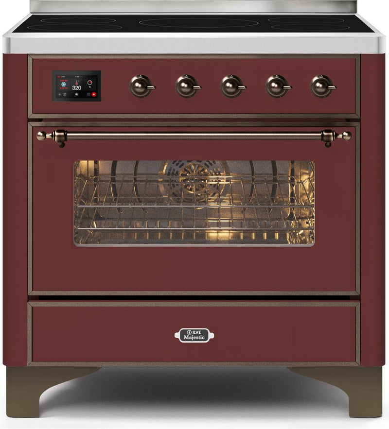 ILVE 36" Majestic II induction Range with 5 Elements - 3.5 cu. ft. Oven - Bronze Trim in Burgundy (UMI09NS3BUB) Ranges ILVE 