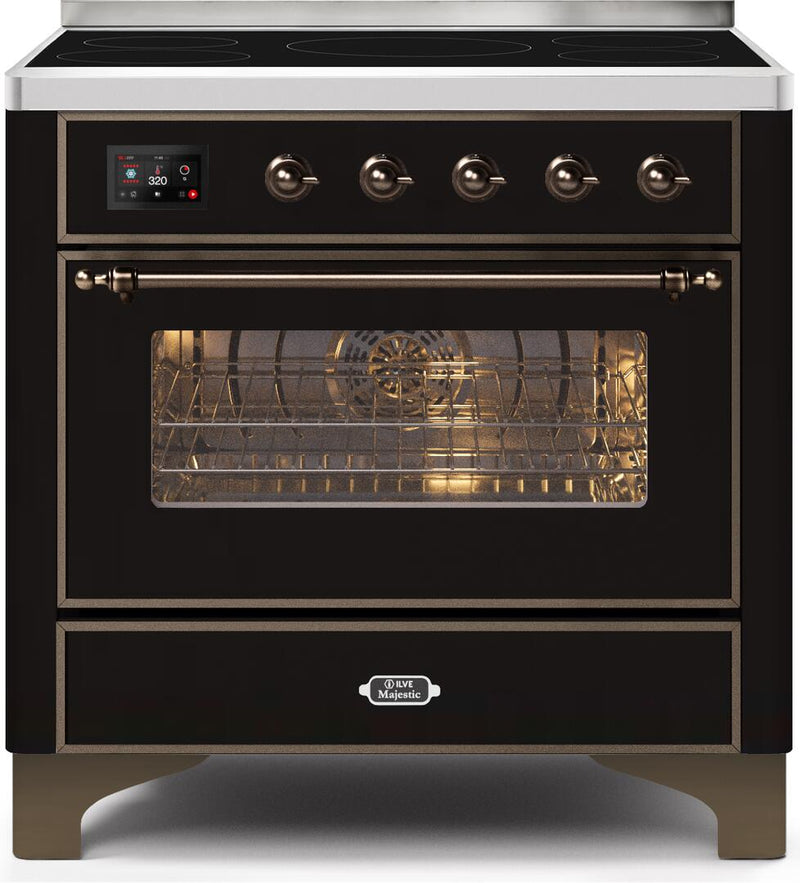 ILVE 36" Majestic II induction Range with 5 Elements - 3.5 cu. ft. Oven - Bronze Trim in Glossy Black (UMI09NS3BKB) Ranges ILVE 