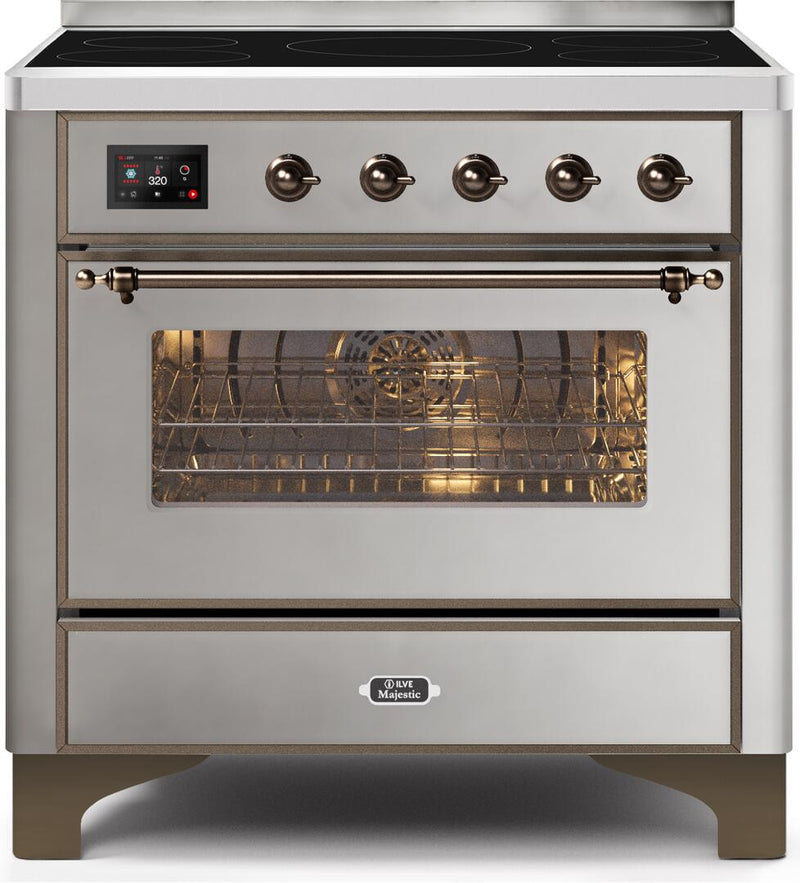 ILVE 36" Majestic II induction Range with 5 Elements - 3.5 cu. ft. Oven - Bronze Trim in Stainless Steel (UMI09NS3SSB) Ranges ILVE 