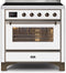 ILVE 36-Inch Majestic II induction Range with 5 Elements - 3.5 cu. ft. Oven - Bronze Trim in White (UMI09NS3WHB)