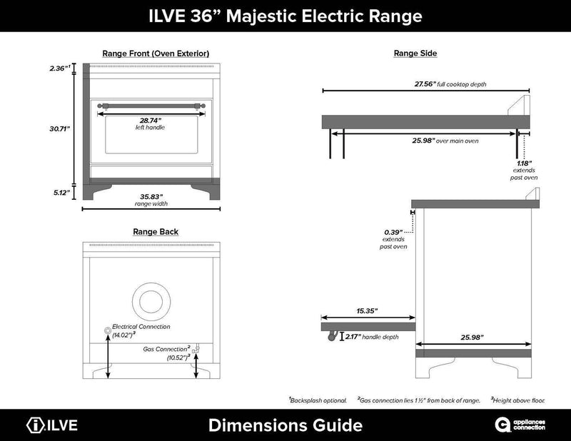 ILVE 36" Majestic II induction Range with 5 Elements - 3.5 cu. ft. Oven - Bronze Trim in White (UMI09NS3WHB) Ranges ILVE 